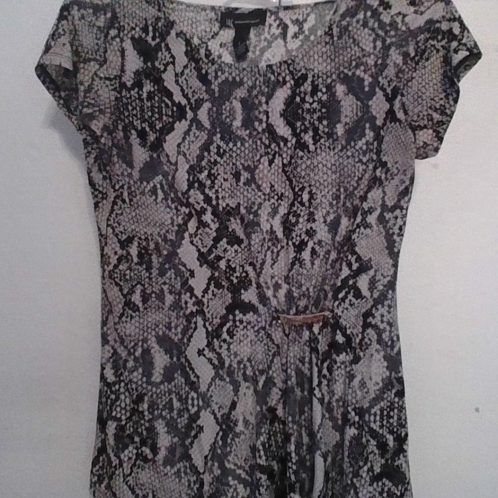 INC Navy Leopard Type Print Blouse with Gold Embellishment